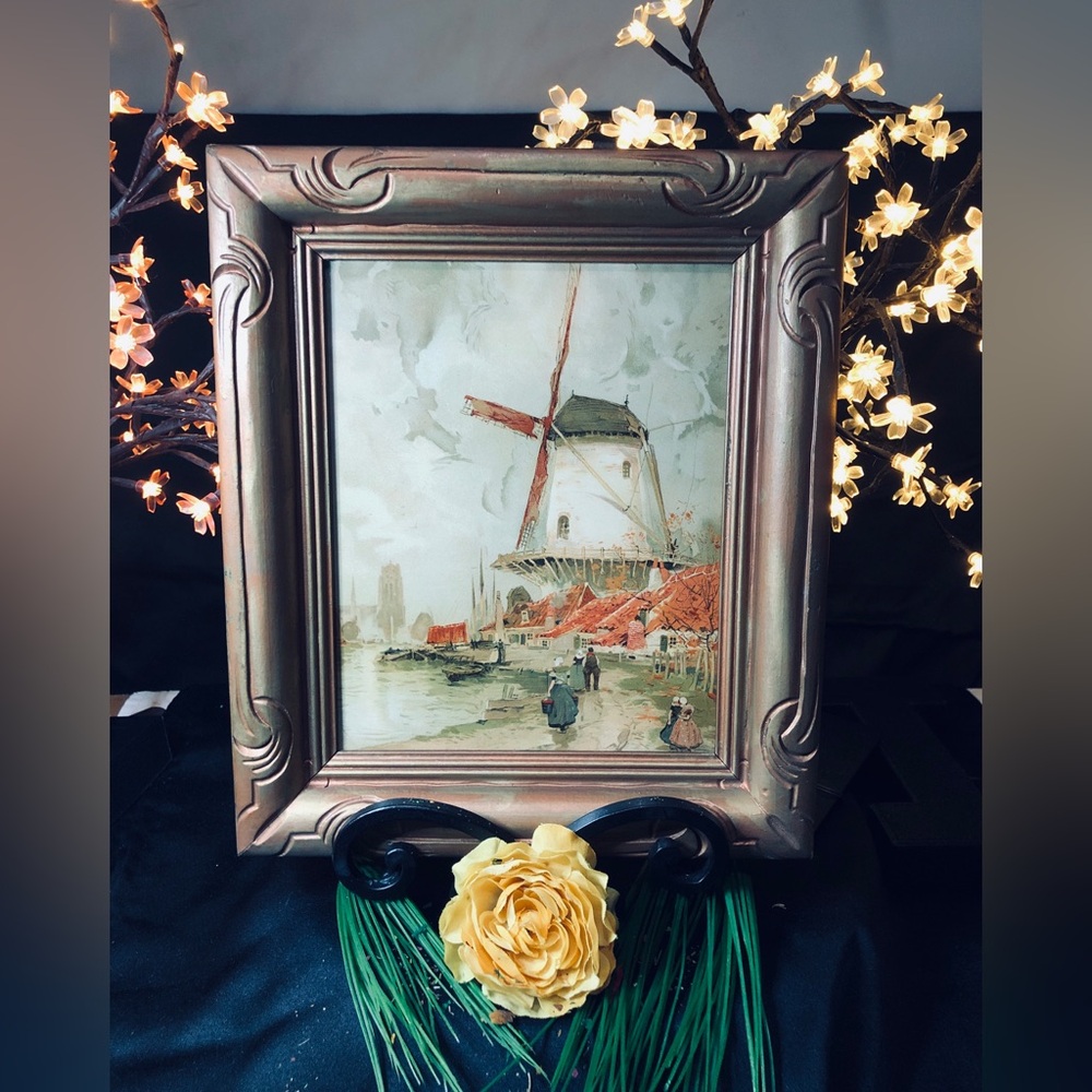 Framed Windmill Painting with Brown Vintage Frame - Picture 14 of 14